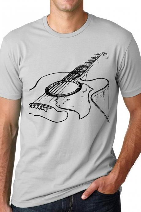 Acoustic Guitar T-Shirt Musician Tee Think Out Loud Apparel, 100% Cotton, guitar player gift for men cool guitar band shirt music lover tee