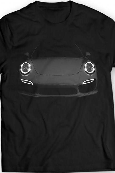 Porsche 991 Turbo S T-Shirt Mens Gift Idea Headlights Glow 100% Cotton Holiday Gift Christmas Birthday Present