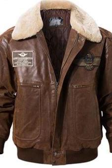 Men&amp;#039;s Real Leather Bomber Jacket With Removable Fur Collar Genuine Leather Men